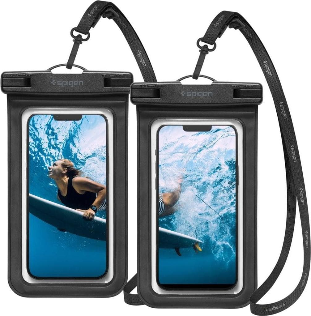Универсален водоустойчив калъф за смартфони до 7 инча (черен) - Spigen Aqua Shield A601 Universal Waterproof Case IPX8 Pack (2 броя)