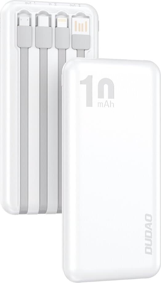 Външна батерия с вградени USB-A, USB-C, Lightning и microUSB кабели - Dudao K6Pro Universal Power Bank 10000 mAh (черен)