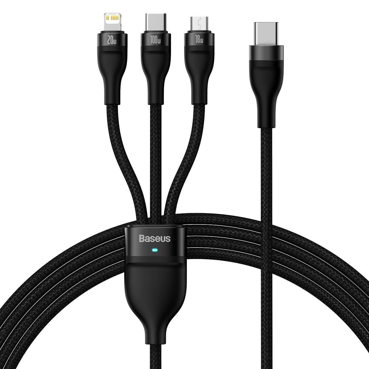 Кабел Baseus от USB A/USB C (м) към 1x USB-C (м), 1x Lightning (м), 1x MicroUSB (м), черен
