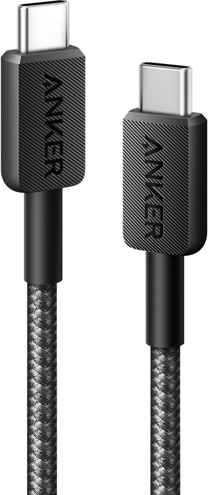 Кабел с въжена оплетка и бързо зареждане за устройства с USB-C порт (90 см) - Anker 322 USB-C to USB-C Cable 60W (черен)