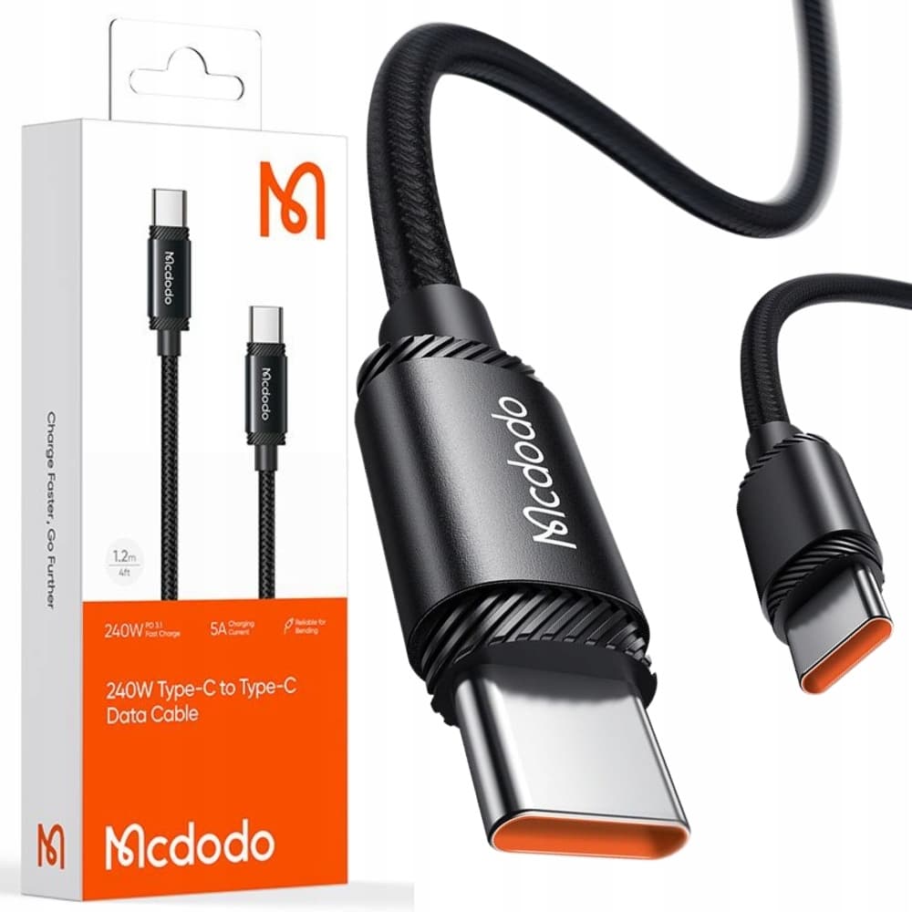 Кабел с бързо зареждане за устройства с USB-C порт (120 см) (черен) - Mcdodo USB-C to USB-C Cable 240W (CA-3680)