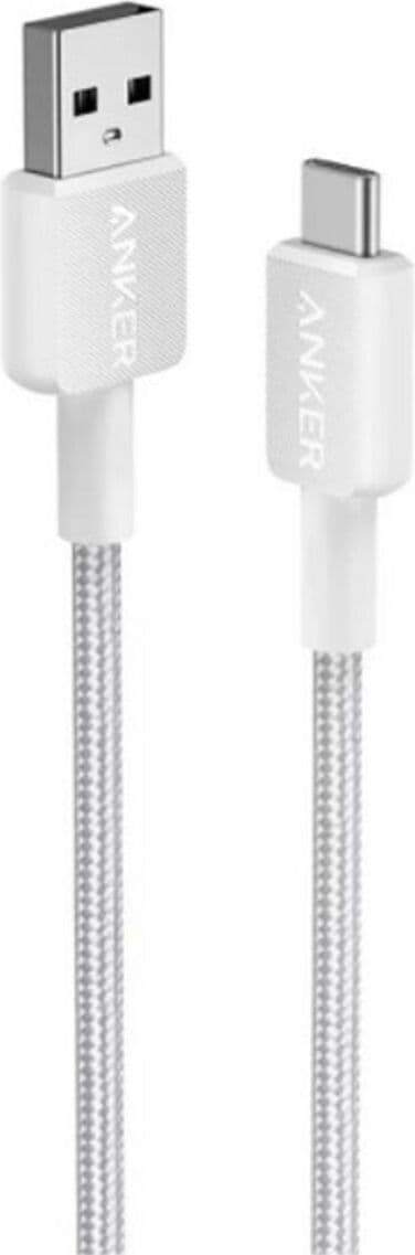 Здрав кабел с въжена оплетка и бързо зареждане за устройства с USB-C (90 см) (бял) - Anker 322 USB-A to USB-C Cable