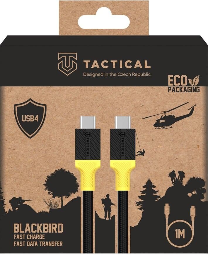 Здрав USB4 кабел с въжена оплетка за устройства с USB-C порт (100 см) - Tactical BlackBird USB4 USB-C to USB-C Cable 240W (черен)