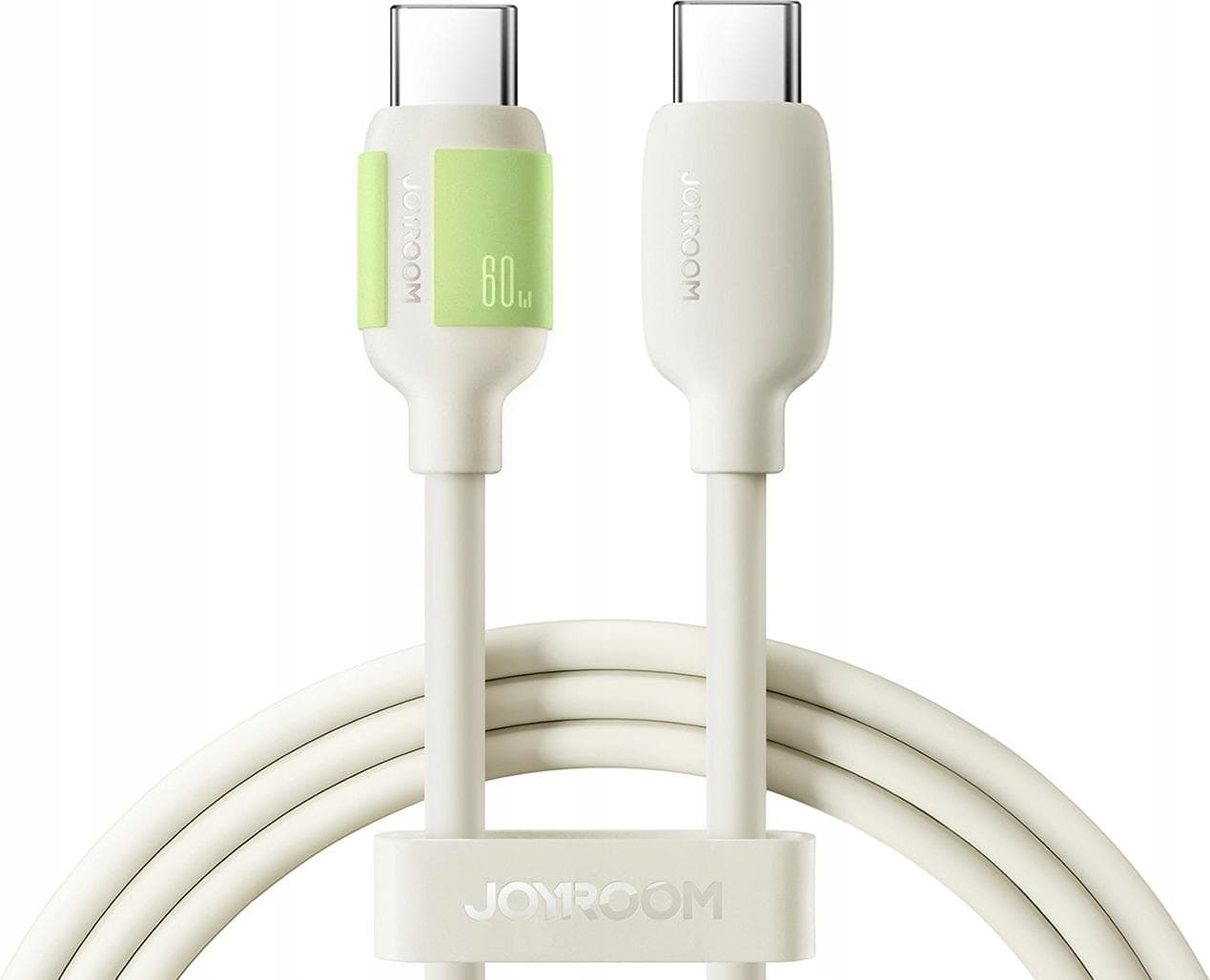 Здрав кабел с бързо зареждане и светещ накрайник за устройства с USB-C порт (120 см) - Joyroom USB-C to USB-C Fast Charging Cable With Fluorescent Tip 60W (бежов)