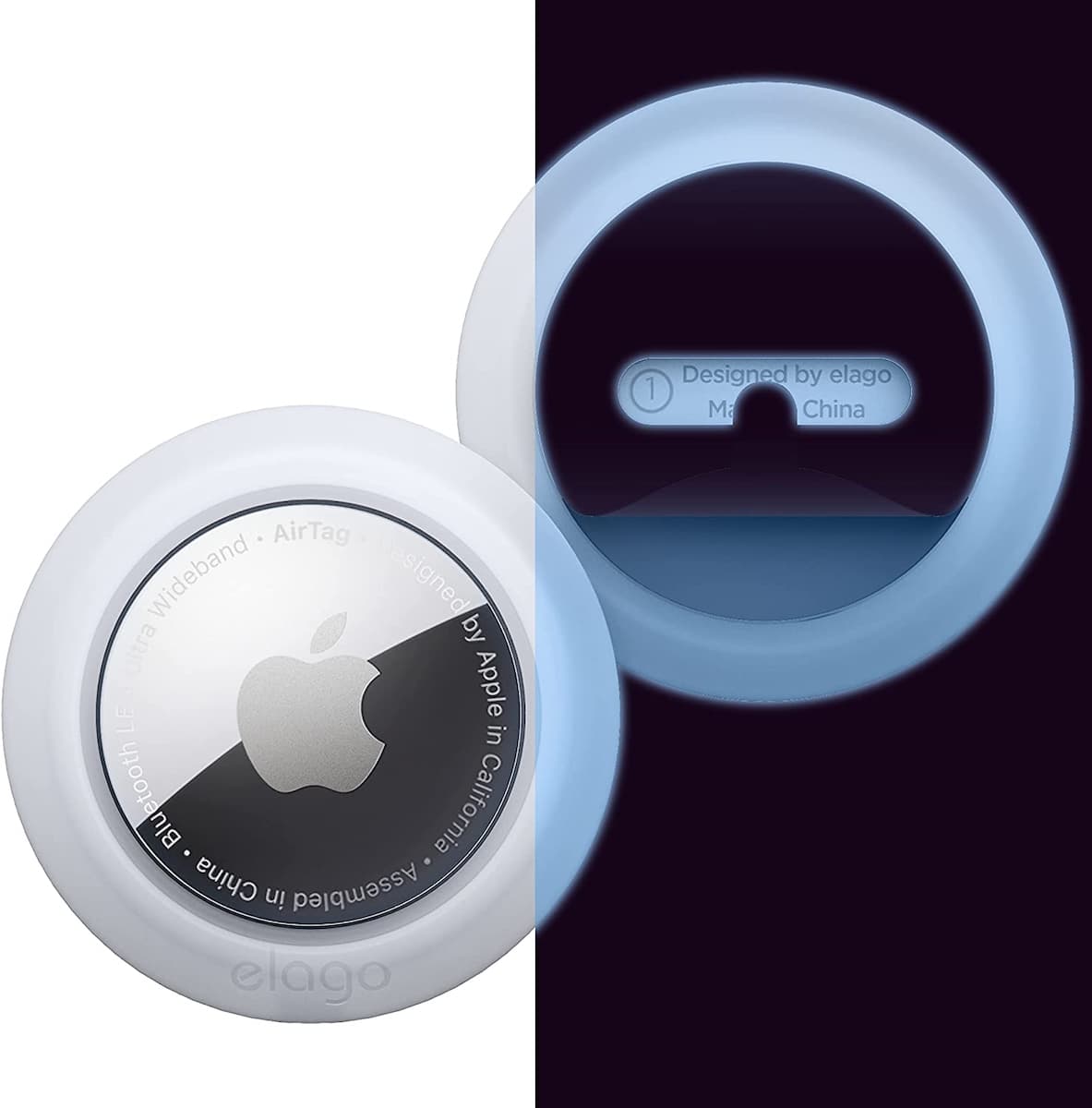 2 броя силиконови калъфи с лепяща основа за Apple AirTag - Elago AirTag Silicone Sticker Pads (бял-фосфор)
