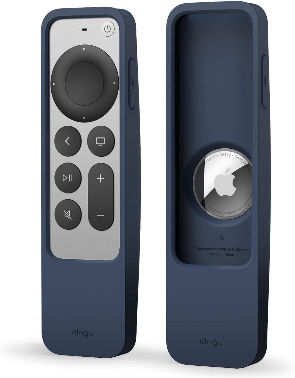 Удароустойчив силиконов калъф за Apple TV Siri Remote (2021) - Elago R5 AirTag Case (тъмносин)