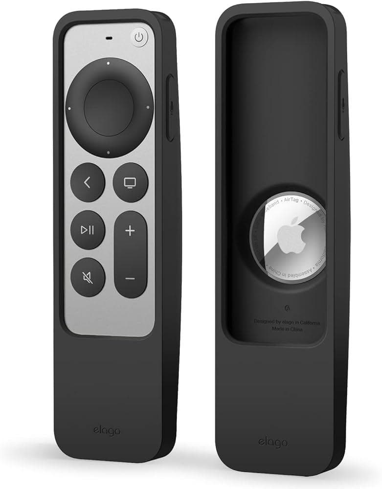 Удароустойчив силиконов калъф за Apple TV Siri Remote (2021) - Elago R5 AirTag Case (черен)