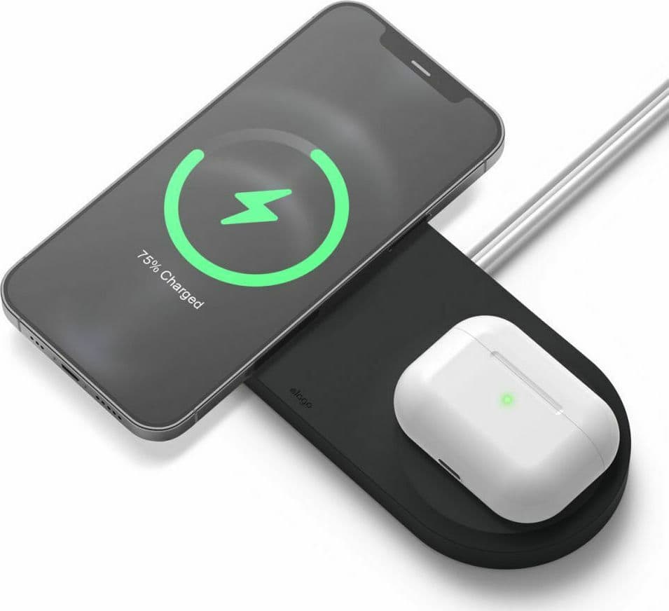 Двойна силиконова поставка за безжично зареждане на iPhone чрез поставяне на Apple MagSafe Charger - Elago MagSafe Charging Hub Duo (черен)