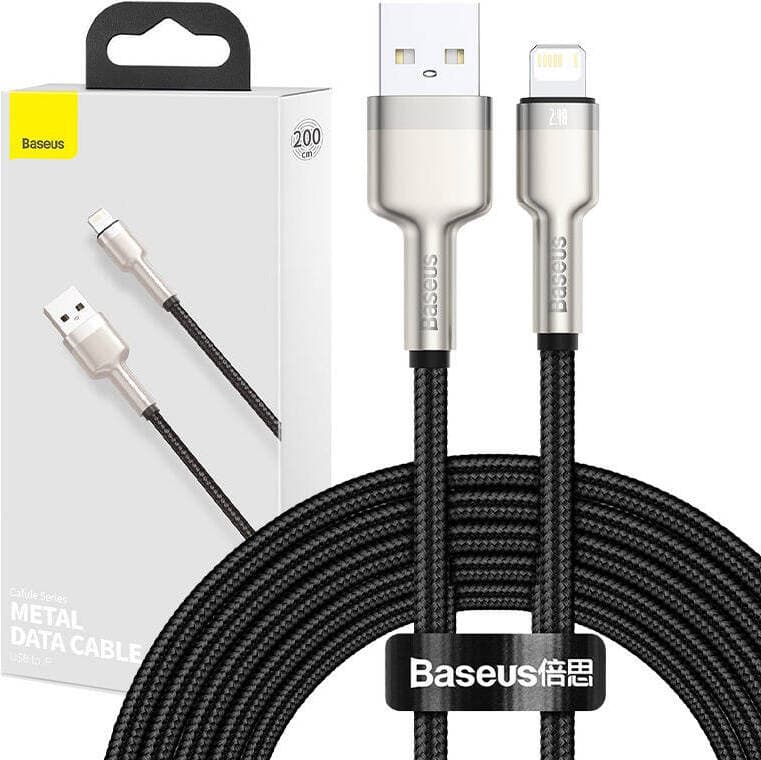 Кабел Baseus Cafule Metal Series (CALJK-B01), от USB A(м) към Lightning(м), 2m, черен