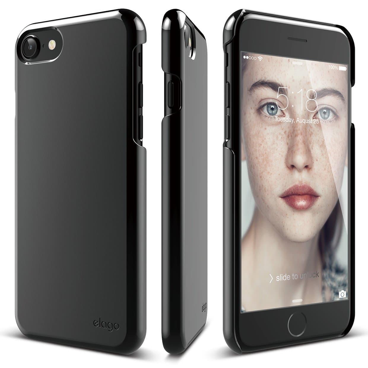 Поликарбонатов кейс и HD покритие за iPhone 8, iPhone 7 - Elago S7 Slim Fit 2 Case + HD Clear Film (черен-гланц)