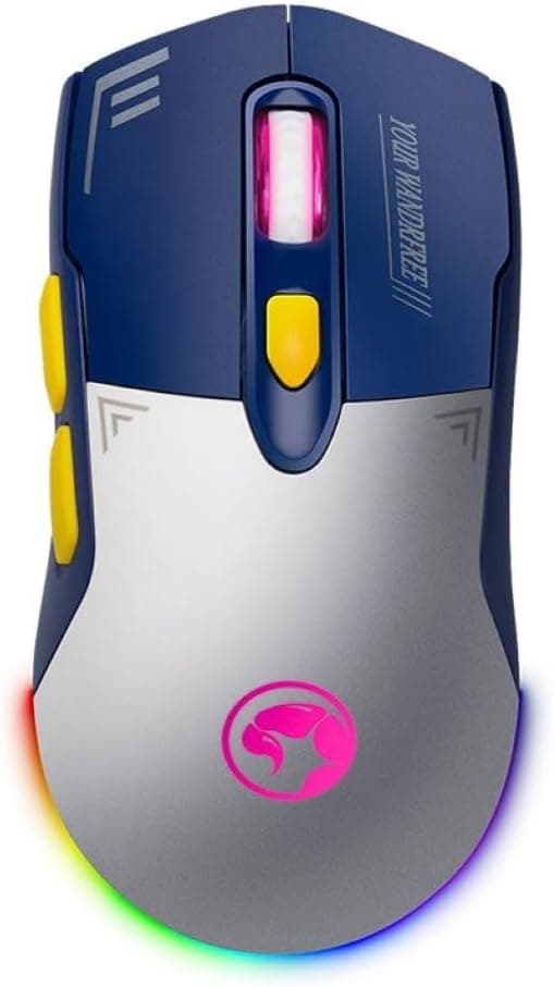 Мишка Marvo G803W WB, оптична (4800dpi), жична/безжична, Bluetooth, USB, бяла/синя, RGB подсветка, PAW3212 сензор, 7 бутона