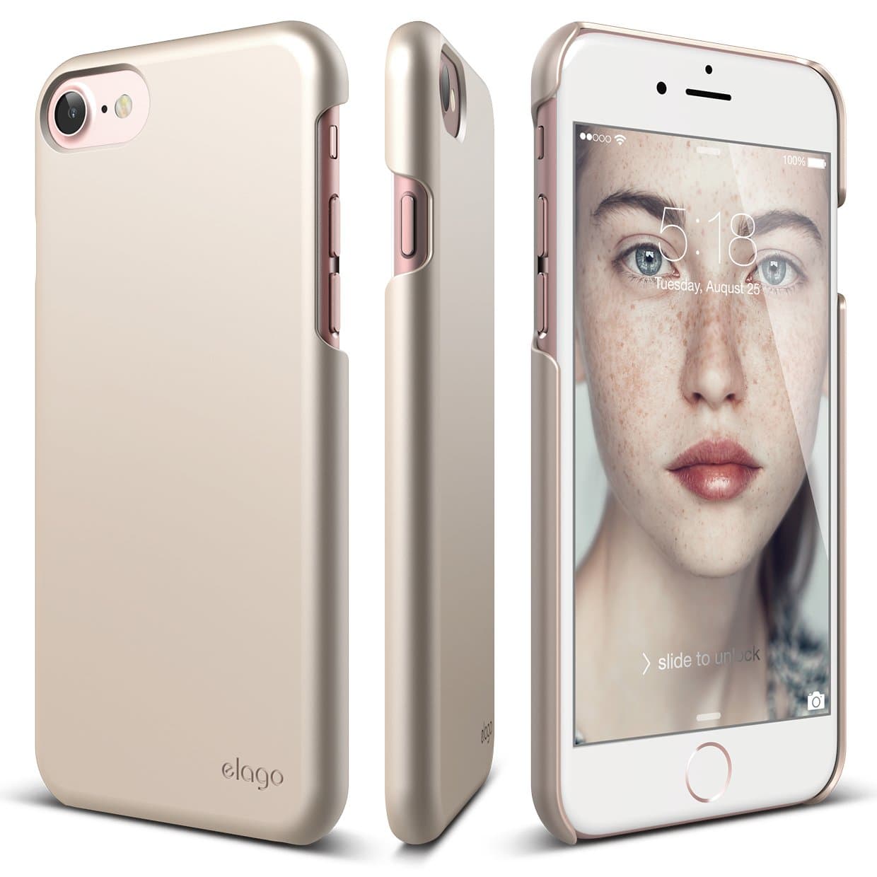 Поликарбонатов кейс и HD покритие за iPhone SE (2022), iPhone SE (2020), iPhone 8, iPhone 7 - Elago S7 Slim Fit 2 Case + HD Clear Film (златист)