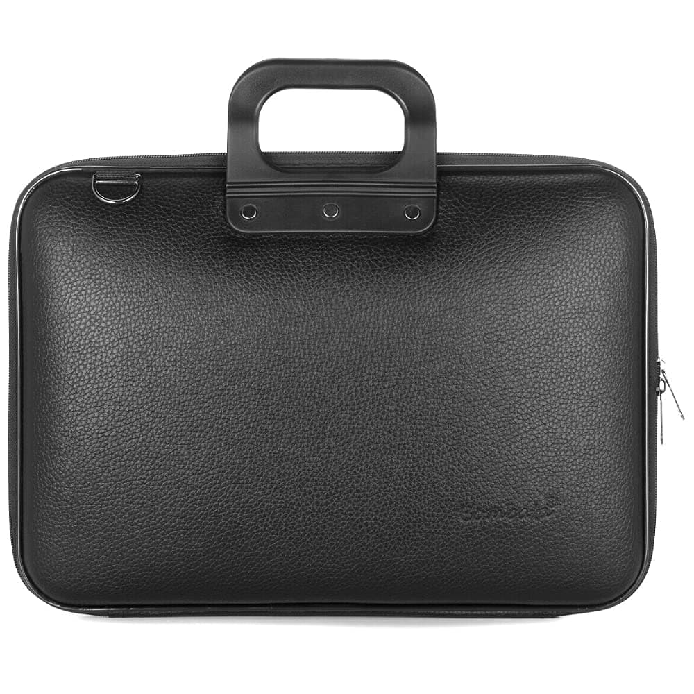 Кожена чанта с презрамка за MacBook Pro 16, Pro 15 и лаптопи до 16 инча - Bombata Mediobombata Allblack (черен)