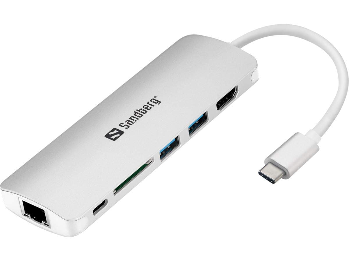Докинг станция Sandberg 136-18, USB C към 1x USB C(PD), 2x USB A, 1x HDMI, 1x RJ45, 1x SD/MicroSD четец, черна