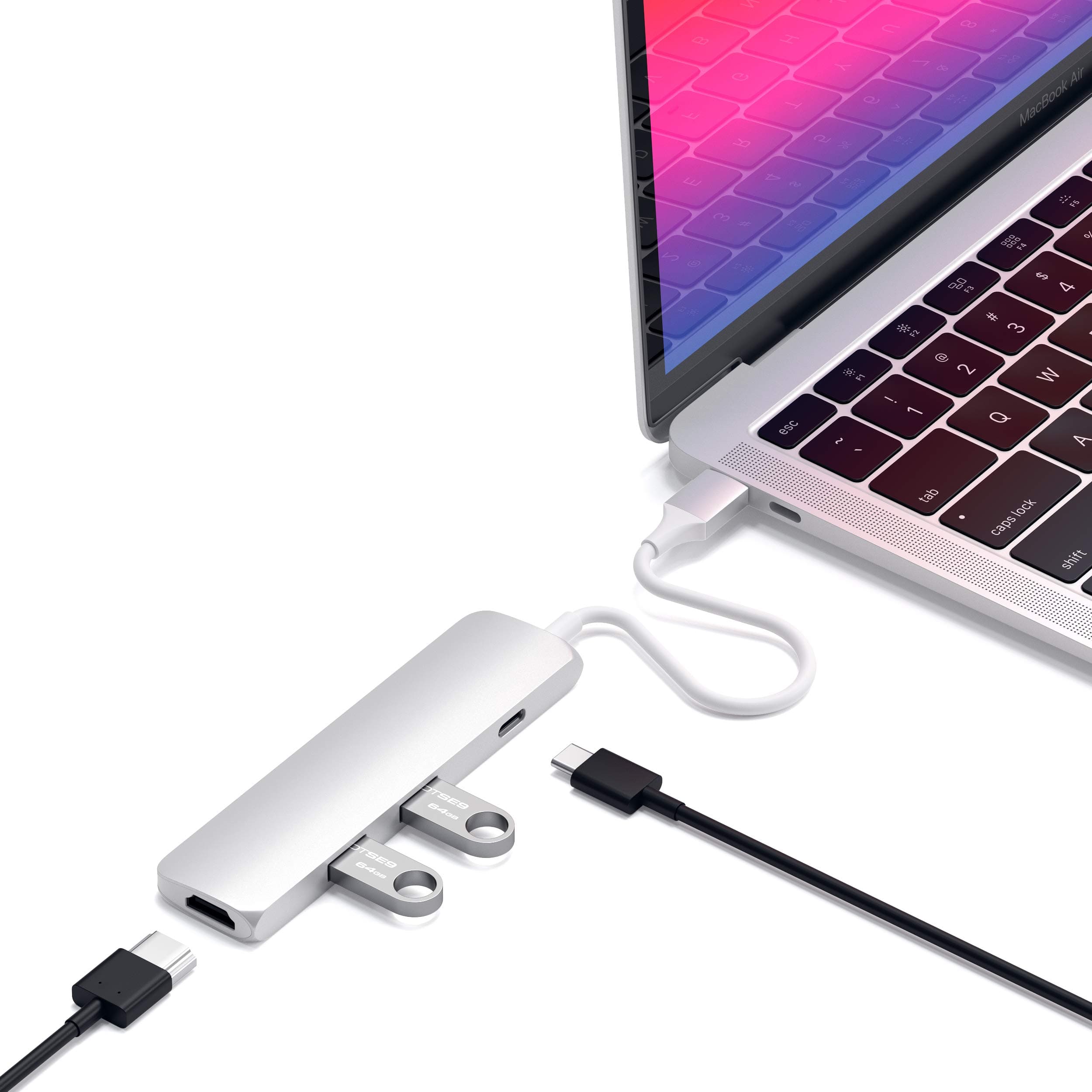 Докинг станция Satechi USB-C Multiport Adapter, от USB C към 1x USB C(PD), 2x USB A, 1x HDMI, сребриста