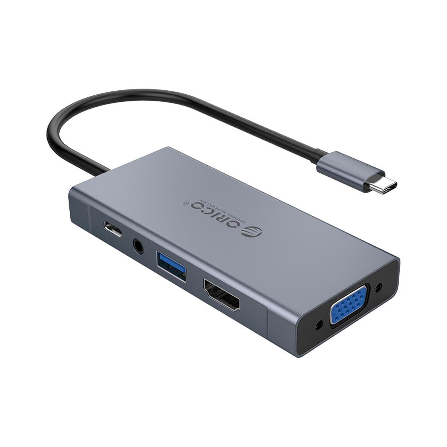 Докинг станция Orico MC-U501P, от USB C към 1x USB C(PD), 1x USB A, 1x HDMI, 1x VGA, 1x AUX, сив