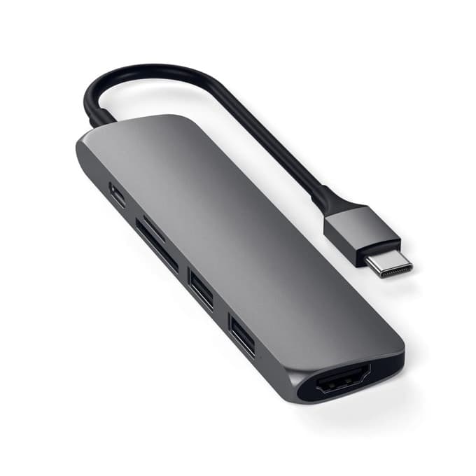 Докинг станция Satechi ST-SCMA2M, от USB-C към 2x USB-A, 1x HDMI, 1x SD четец, 1x MicroSD четец, сива