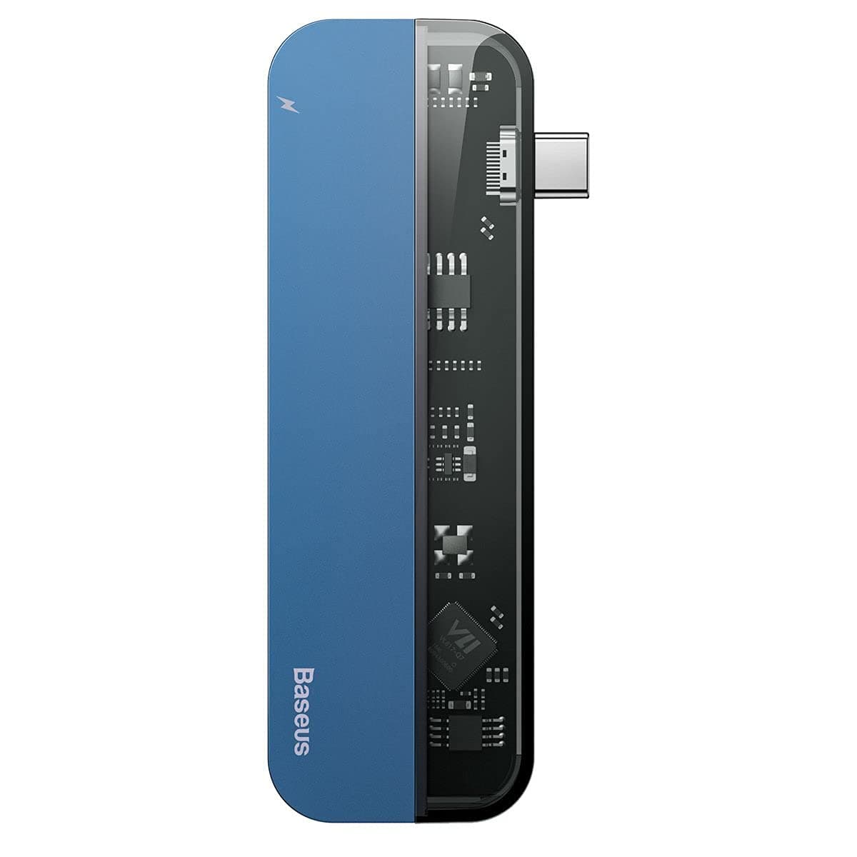 Докинг станция Baseus Transparent Series, от USB C към 1x USB C(PD), 1x USB C, 2x USB A, 1x HDMI, синя