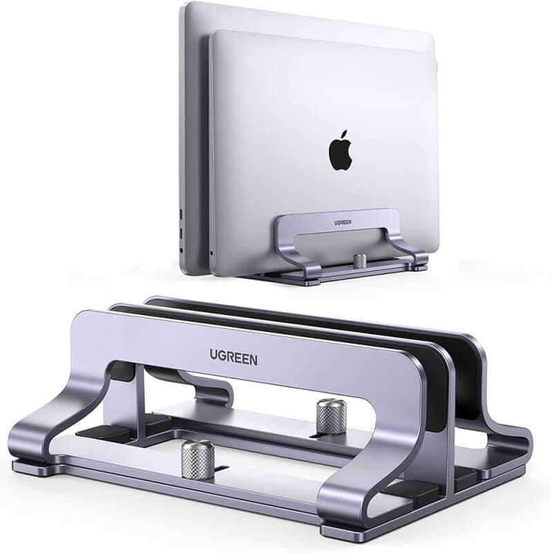 Двойна вертикална алуминиева поставка за MacBook, лаптопи и таблети - Ugreen Dual Slot Vertical Aluminium Laptop Stand (тъмносив)