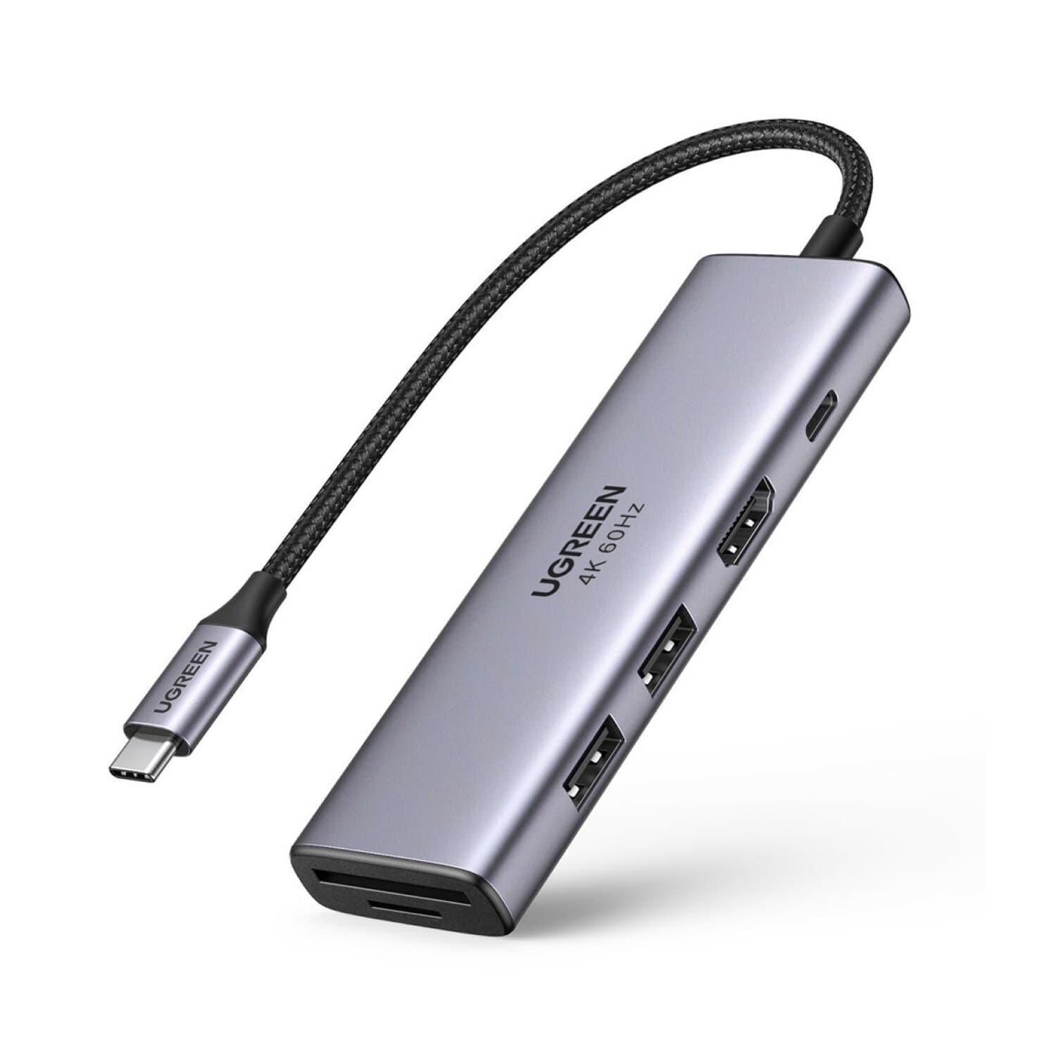 Докинг станция Ugreen, 6-in-1 USB-C Hub 4K 60Hz, от USB C към 1x USB C(PD), 2x USB A, 1x HDMI, 1x SD/MicroSD четец на карти, тъмносив
