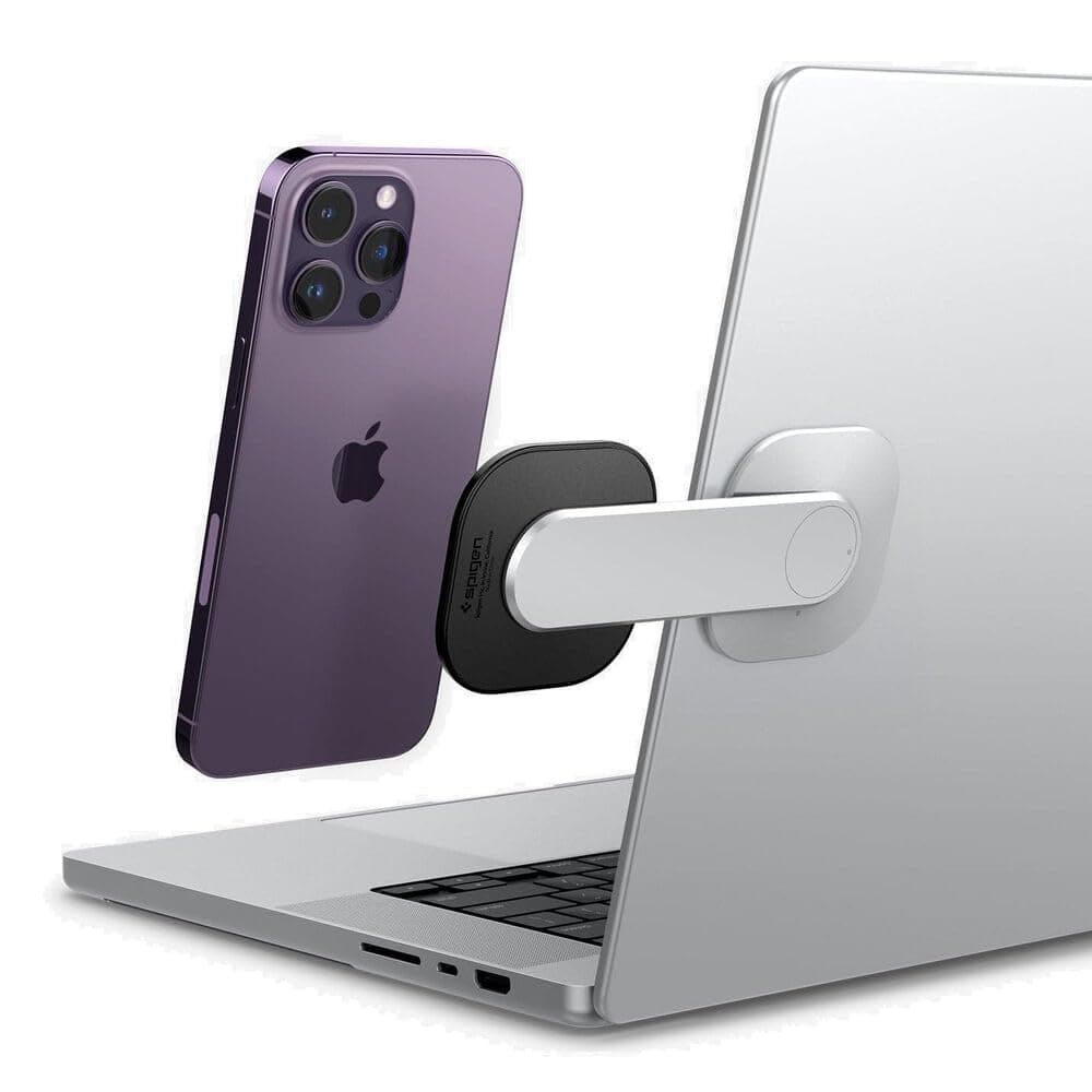 Магнитна поставка за прикрепяне на iPhone с MagSafe за монитори и дисплеи - Spigen OneTap Monitor Laptop Mount S312 (сребрист)