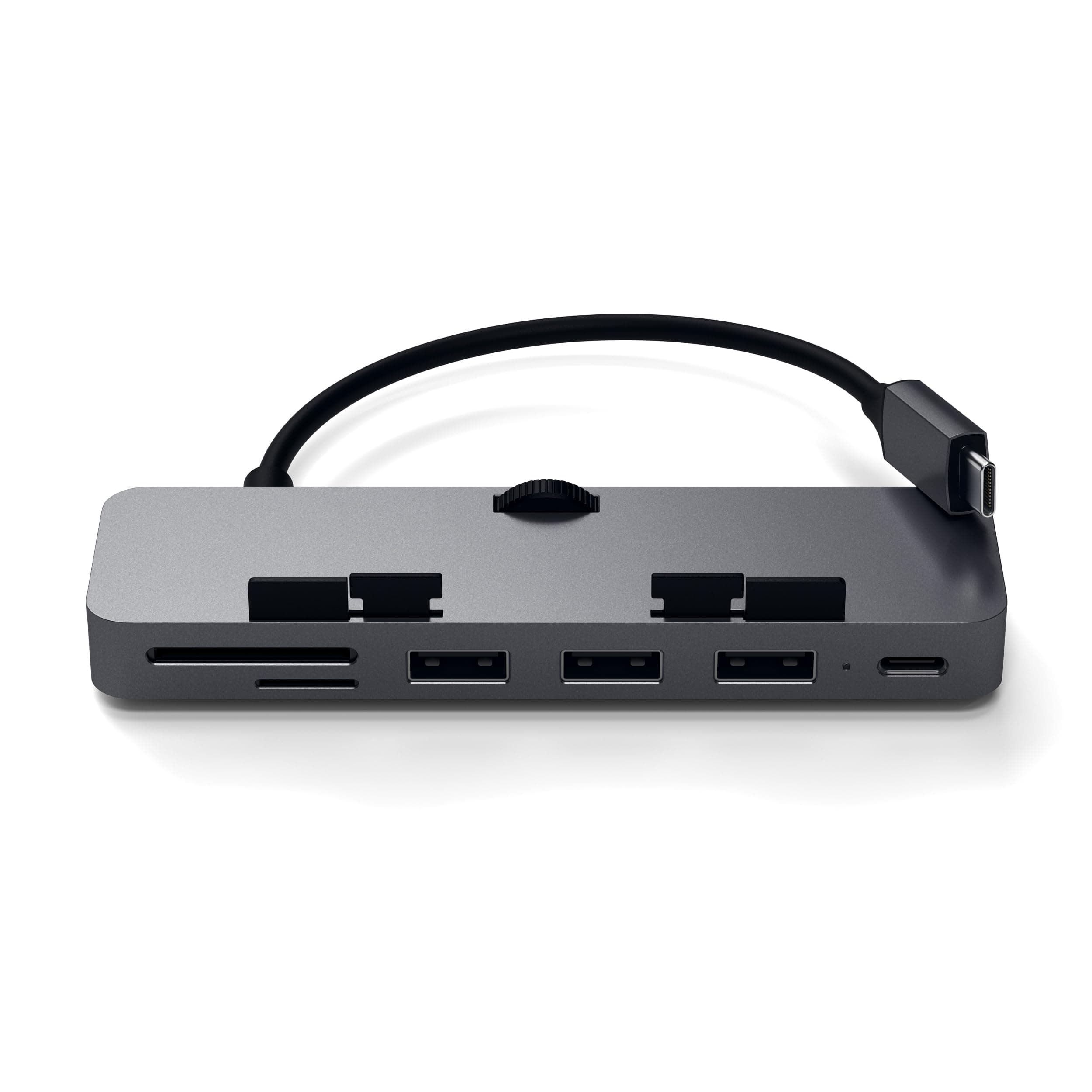 Докинг станция Satechi Aluminium USB-C Clamp Hub Pro (ST-TCIMHM), от USB-C към 1x USB C, 3x USB A, 1x SD/MicroSD четец, за Mac 2017/iMac Pro/iMac 2019, сива