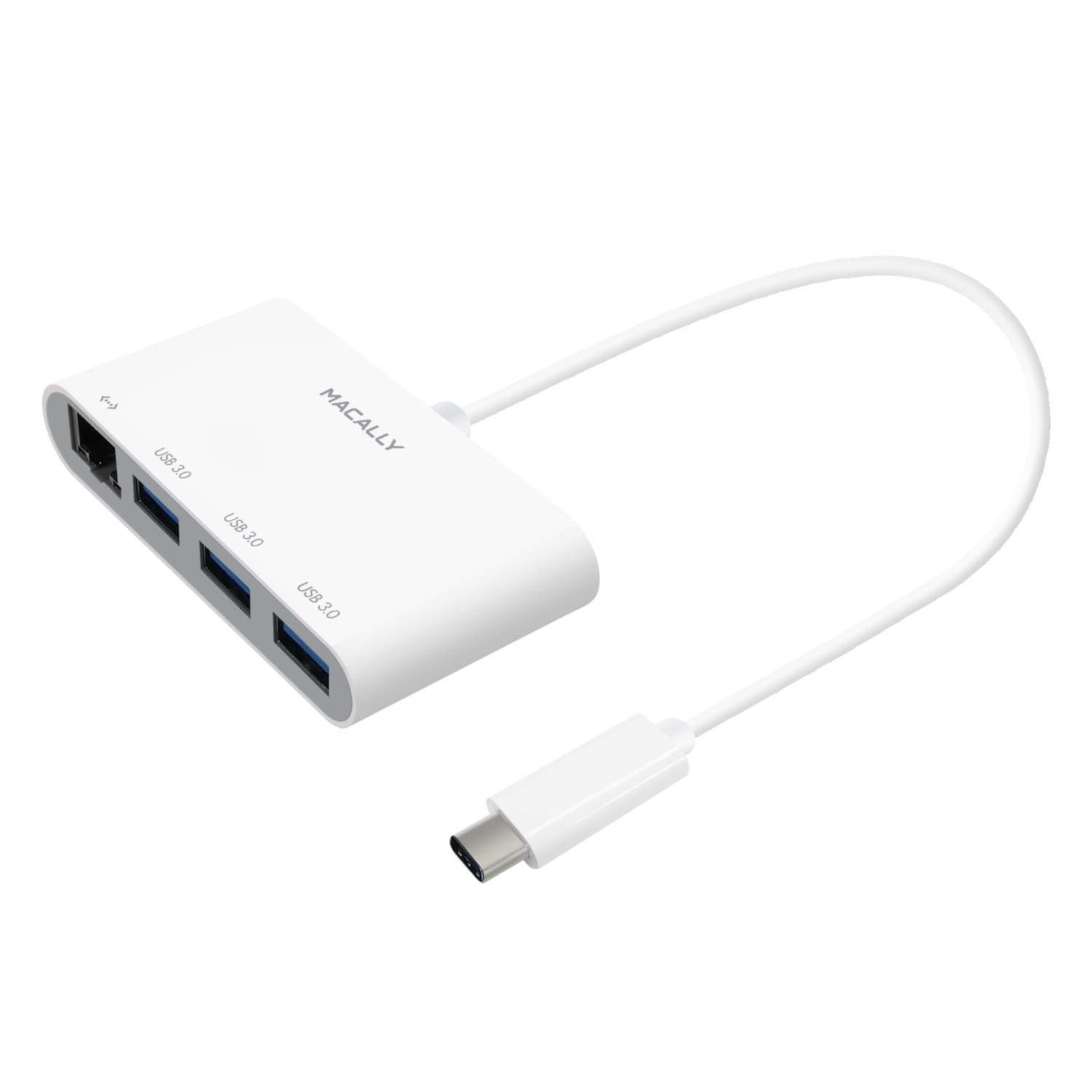 Докинг станция Macally UCHUB3GB, от USB C към 3x USB A, 1x RJ45, бяла