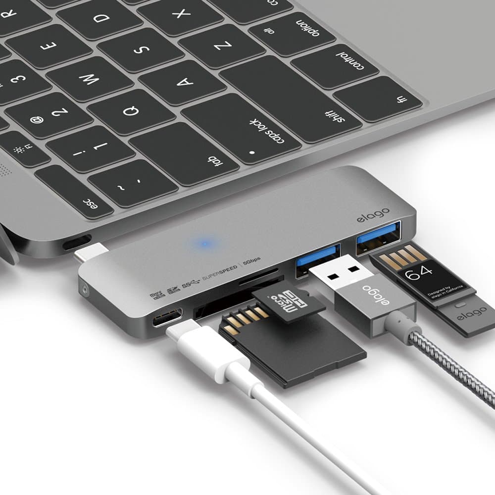 Докинг станция Elago Multi USB-C Hub (ECA-USBC2-HB-DG), от USB C към 1x USB C, 2x USB A, 1x SD/MicroSD четец, сива