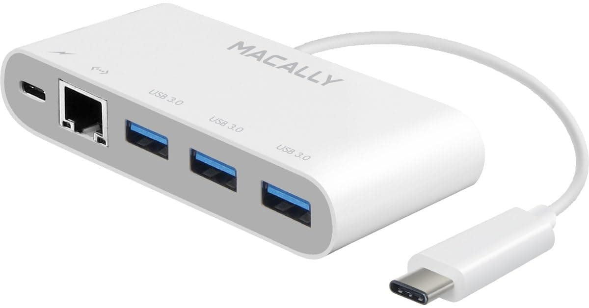 Докинг станция Macally UC3HUB3GBC, от USB C към 1x USB C, 3x USB A, 1x RJ45, бяла