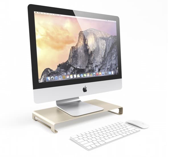Настолна алуминиева поставка за монитори, MacBook и лаптопи - Satechi Aluminium Monitor Stand (златиста)