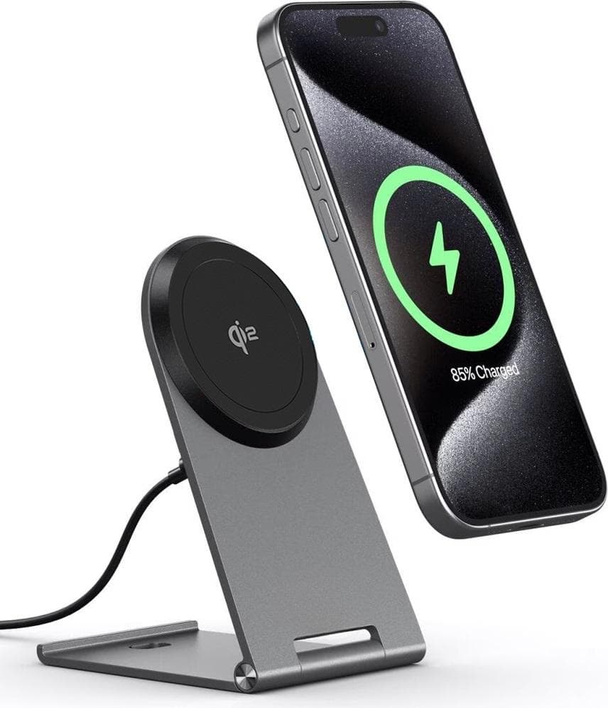 Сгъваема алуминиева поставка за безжично зареждане за iPhone с MagSafe и Qi2 съвместими мобилни устройства - Blavec Qi2 Wireless Fast Charger Stand 15W (сребрист)