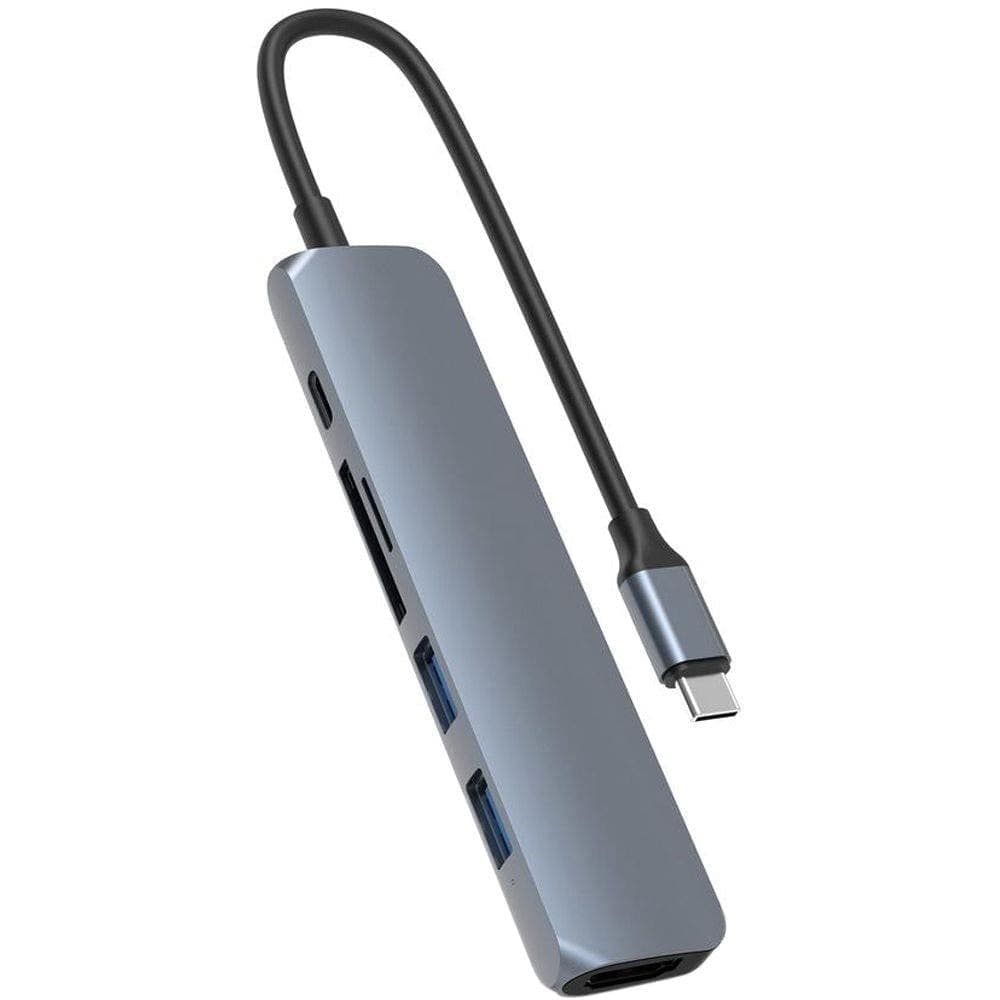 Докинг станция Hyper Bar 6-in-1 Hub, от USB C към 2x USB A, 1x USB C, 1x HDMI 4K, 1x SD/MicroSD четец, тъмносива