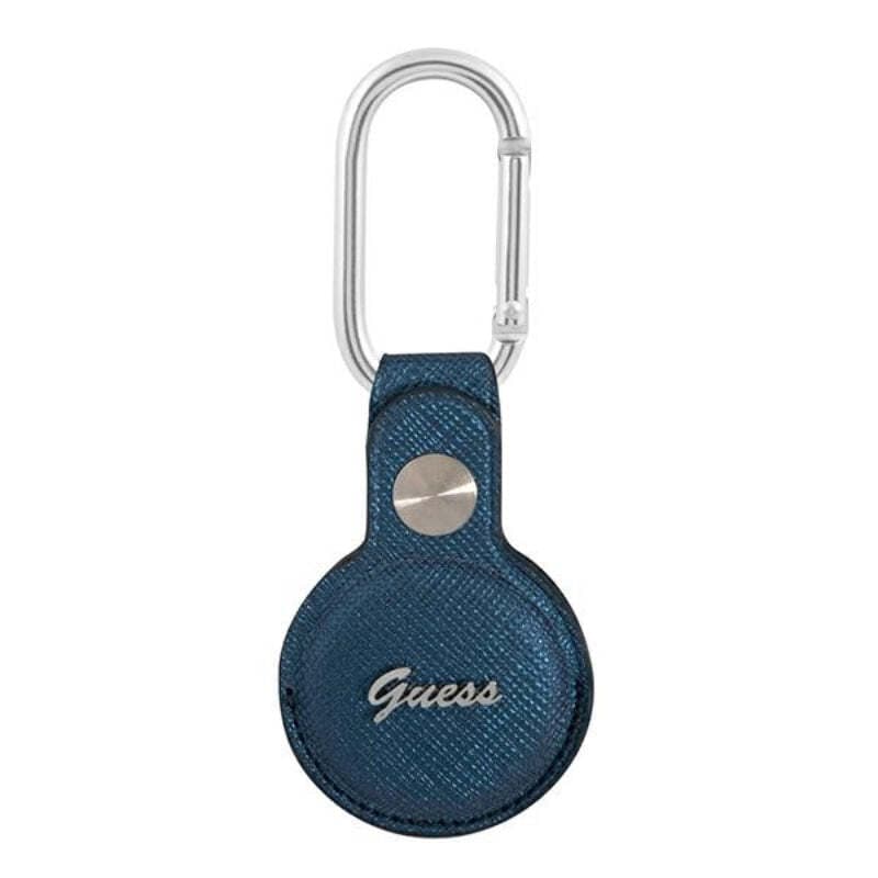 Стилен ключодържател от изкуствена кожа за Apple AirTag - Guess PU Saffiano Script Dog Clip AirTag Case (син)