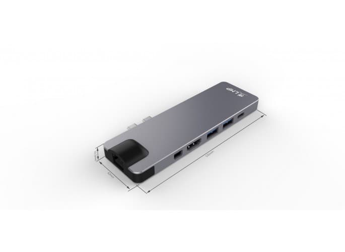 Докинг станция LMP USB-C Compact Dock 4K Pro, от 2x USB Type-C 3.1 към 1x Mini-DP, 1x HDMI, 1x RJ45, 2x USB 3.0, 1x SD, 1x microSD card, 1x USB-C, сива