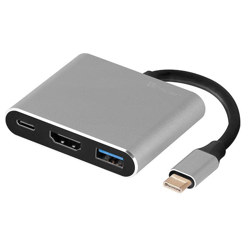 Докинг станция Tracer TRAPOD46847, от USB-C към 1x USB-C(PD), 1x USB-A, 1x HDMI, сива