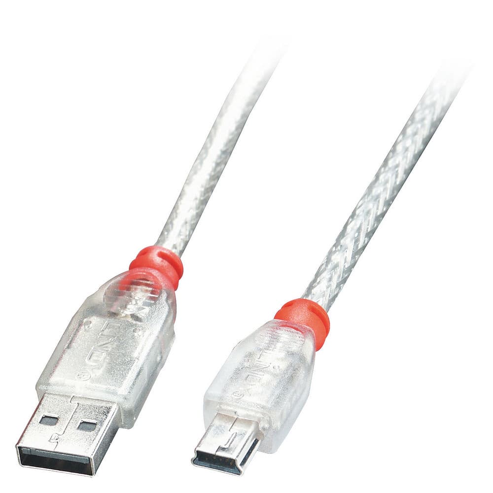 LINDY LNY-41785 :: USB 2.0 кабел Type A към Mini-B, M/M, прозрачен, 5.0 м