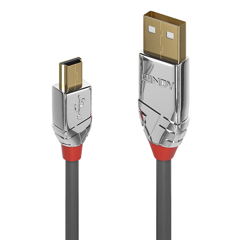 LINDY LNY-36630 :: USB 2.0 кабел, Type A към Mini-B, M/M, Cromo Line, сив, 0.5 м