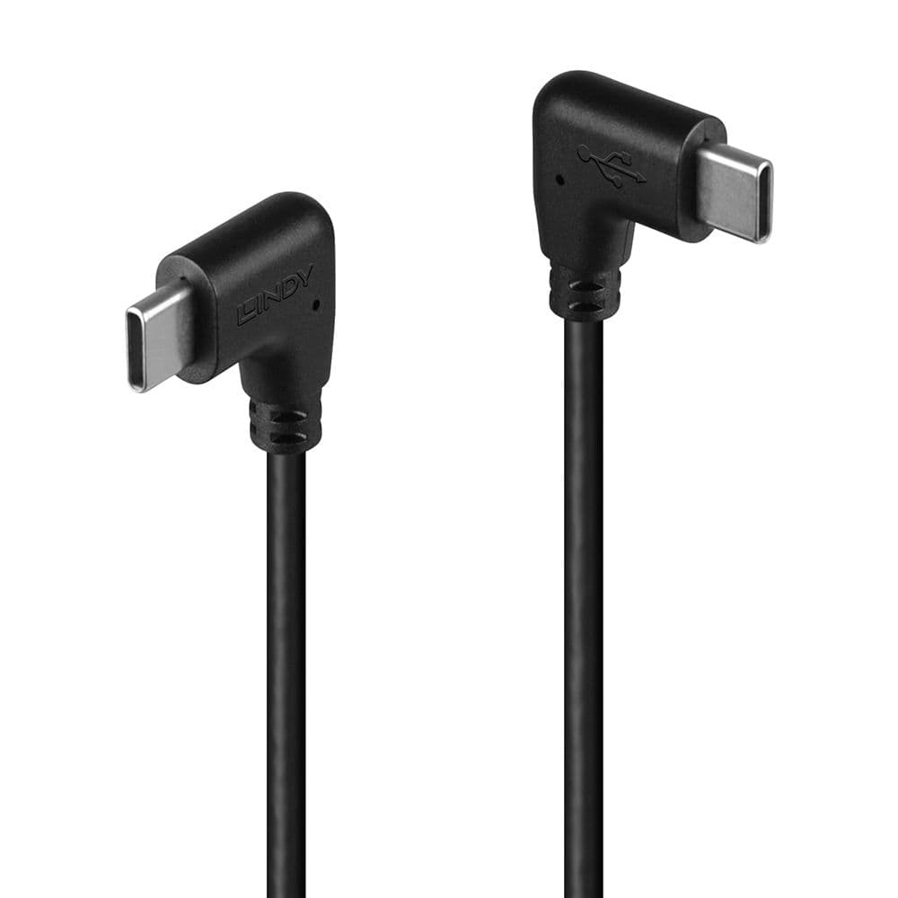 LINDY LNY-32008 :: Кабел USB 2.0, USB-C към USB-C, M/M, 2x 90° под ъгъл, десен, черен, 0.5 м
