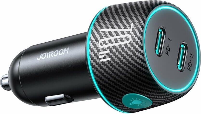 Зарядно за кола с 2xUSB-C изходи с технология за бързо зареждане - Joyroom Dual USB-C Fast Car Charger 70W PD (черен)