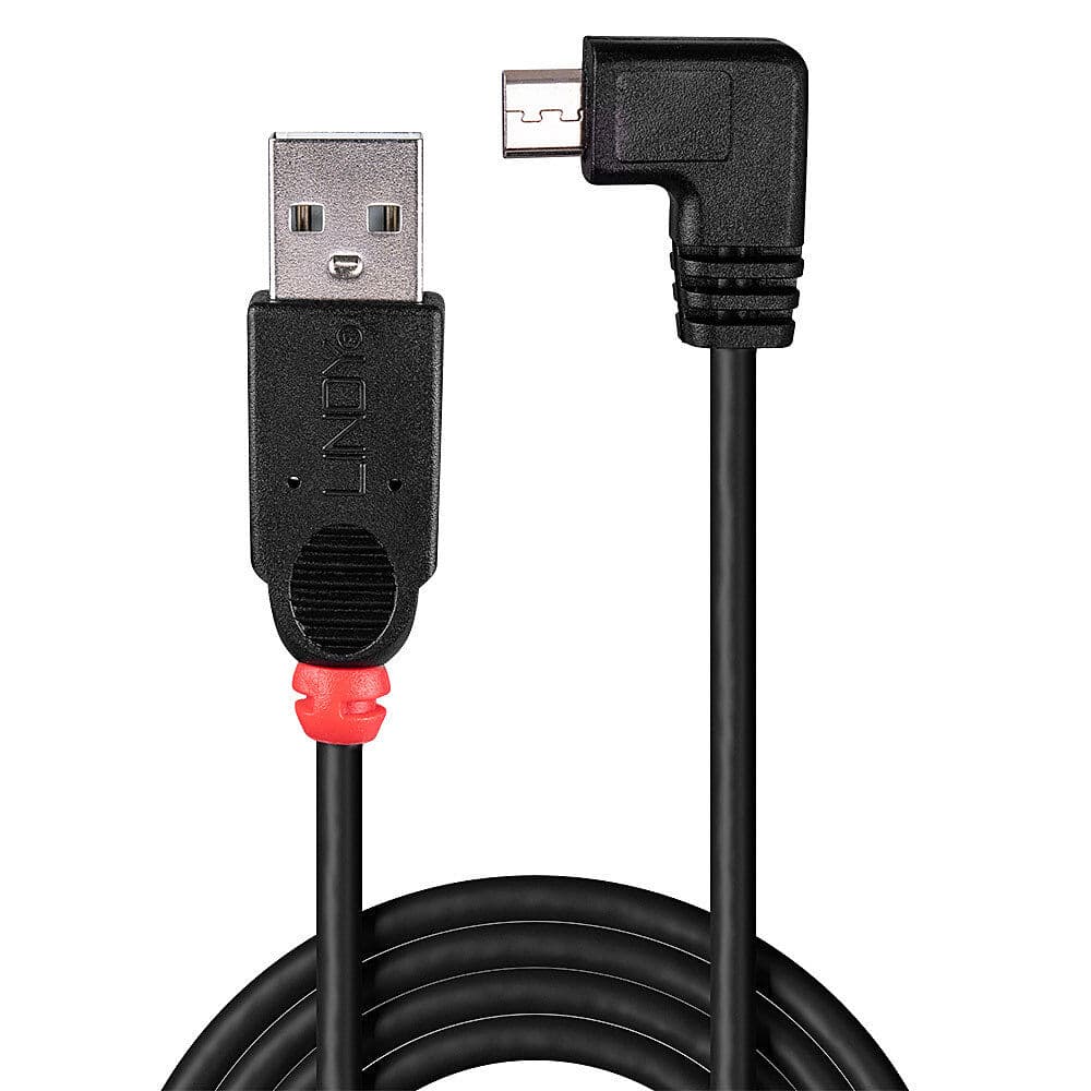 LINDY LNY-31976 :: Кабел USB 2.0, Type A - Micro B, M/M, 90° под ъгъл, десен, черен, 1.0 м