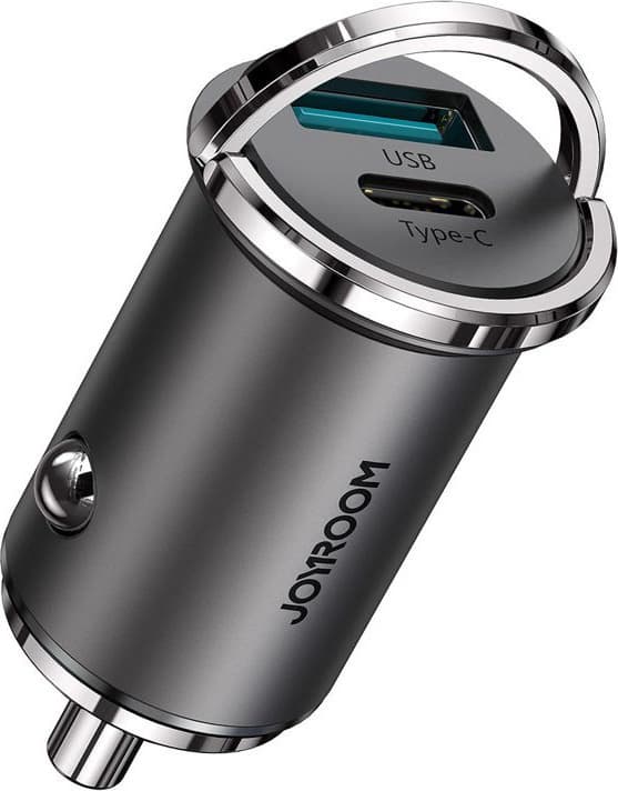 Зарядно за кола с USB-A и USB-C изходи и технология за бързо зареждане - Joyroom Dual USB-A & USB-C Fast Car Charger 45W (тъмносив)