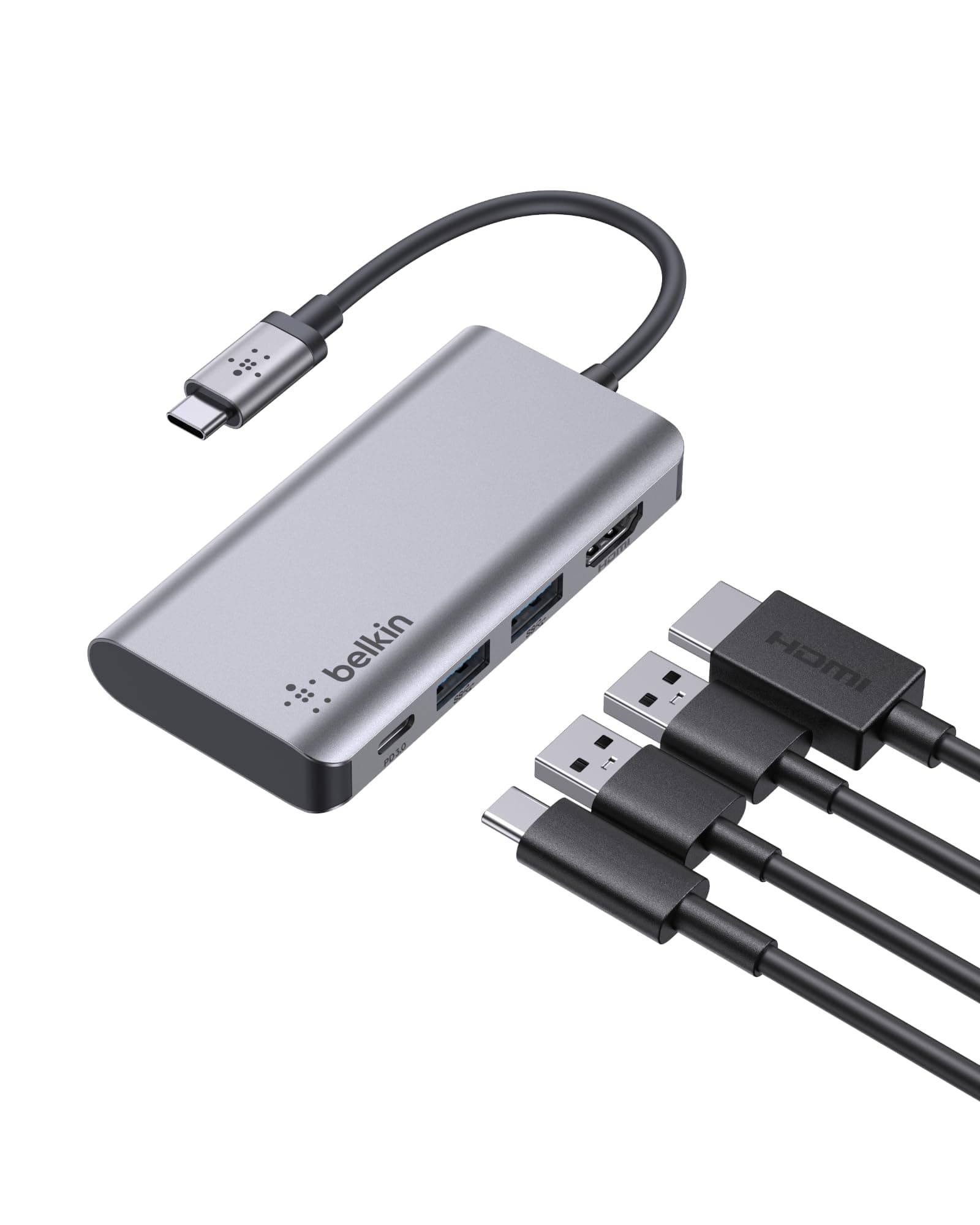 Докинг станция Belkin INC009BTSGY, от USB Type-C към 1x USB-C, 2x USB-A, 1x HDMI, 1x RJ45, 1x SD/MicroSD четец, сива
