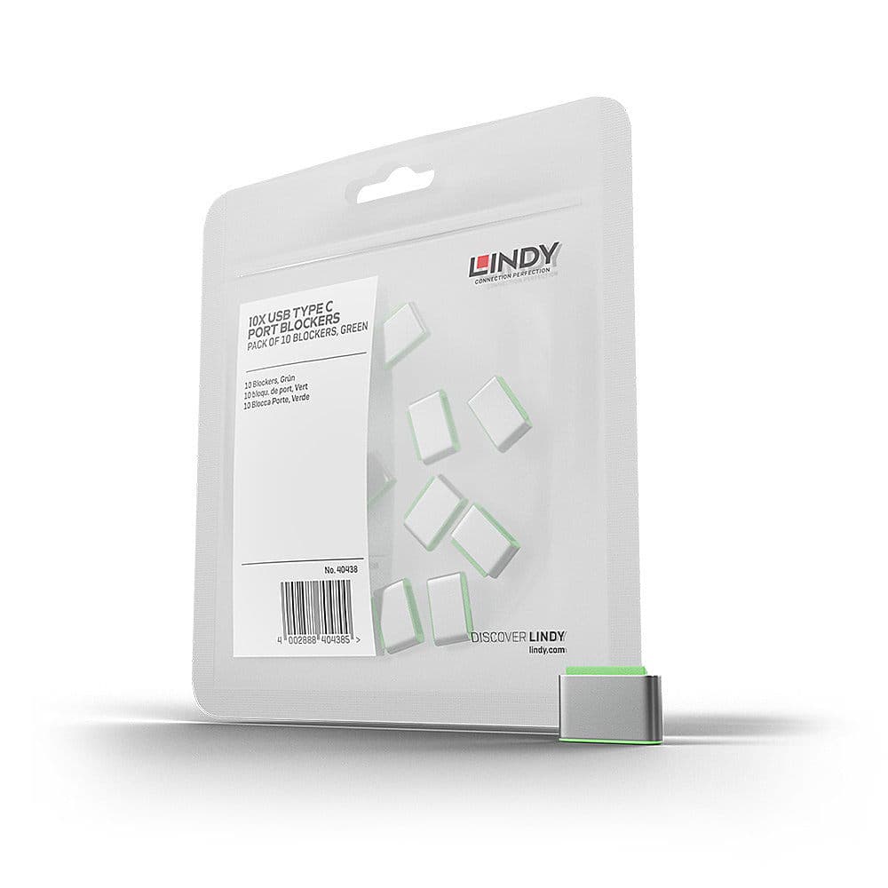 LINDY LNY-40438 :: Допълнителни USB Type C порт блокери за заключваща система Lindy, зелени, 10 бр.