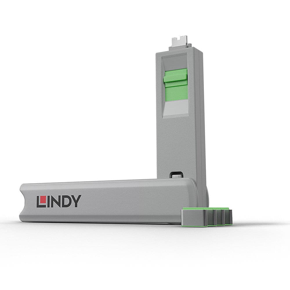 LINDY LNY-40426 :: Система за заключване на USB Type C портове, 1 ключ, 4 порт блокера, зелен