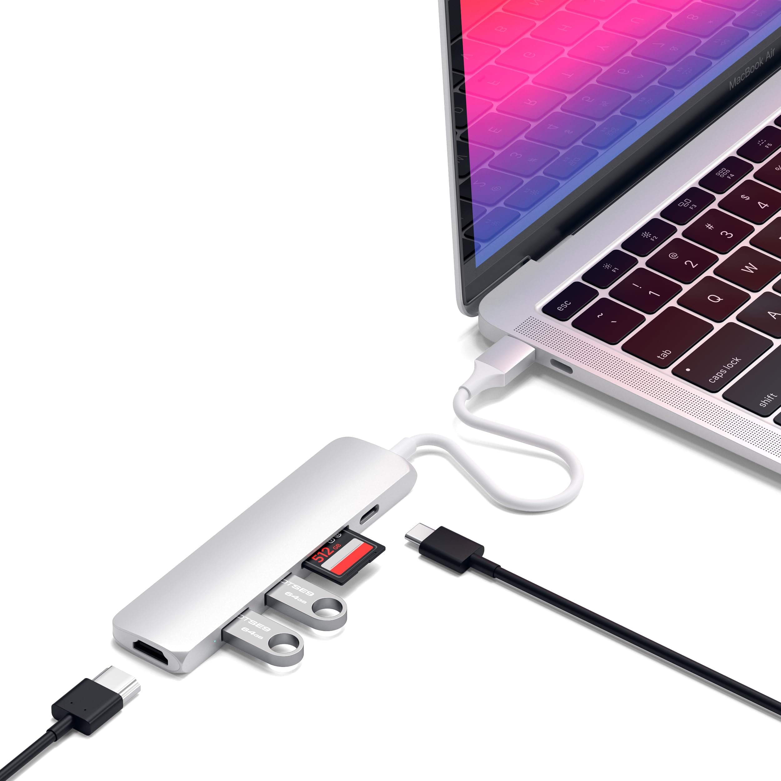 Докинг станция Satechi ST-SCMA2S, от USB-C към 1x USB-C(PD), 2x USB-A, 1x HDMI, 1x SD четец, 1x MicroSD четец, сребриста