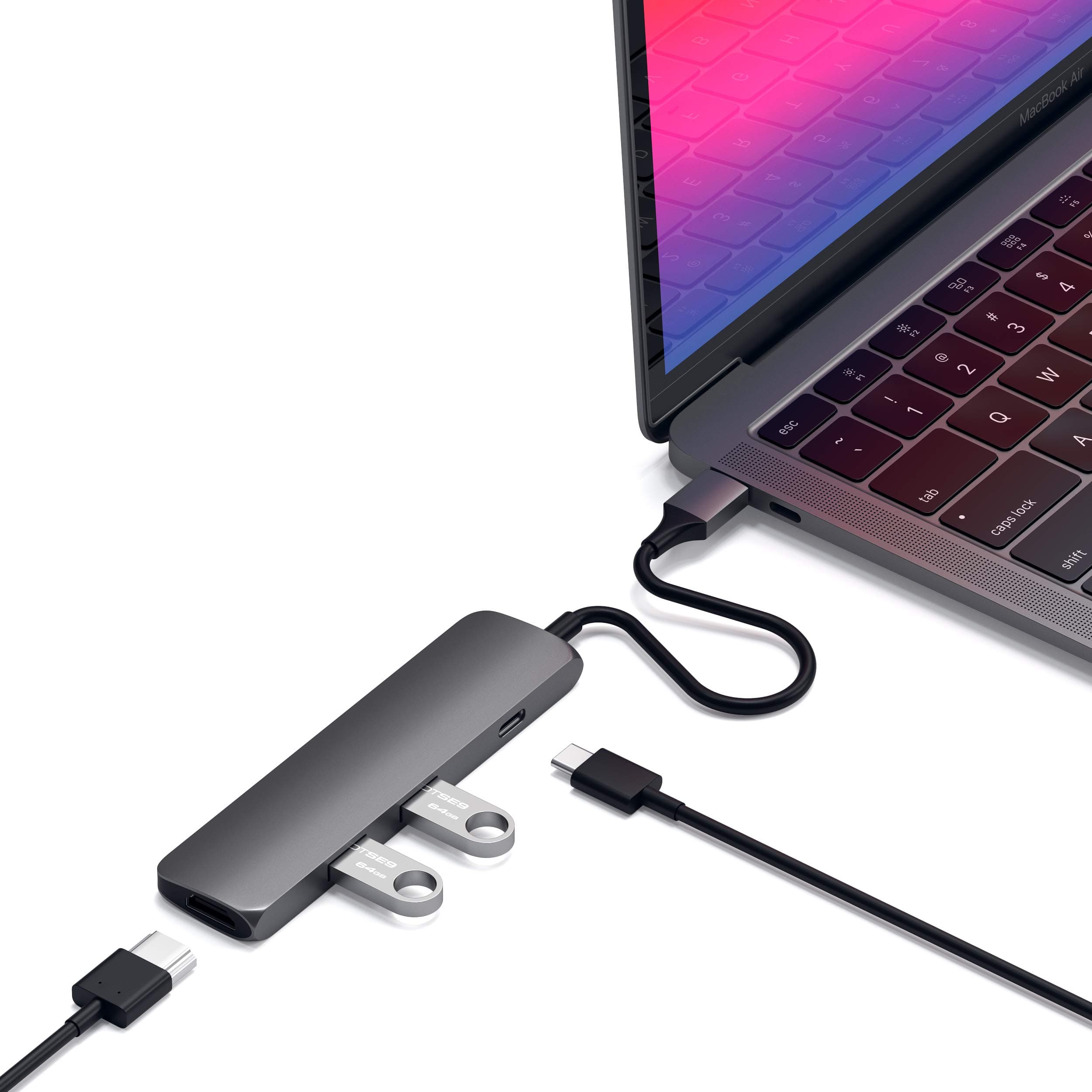 Докинг станция Satechi ST-CMAM, от USB-C към 1x USB-C, 2x USB-A, 1x HDMI, сива