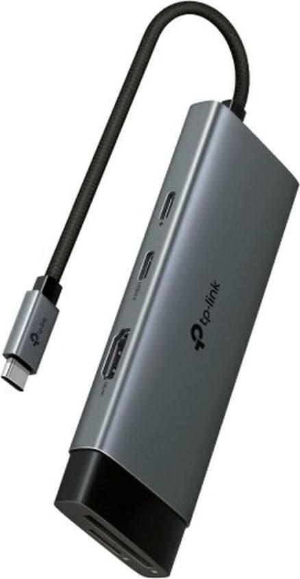 Докинг станция TP-Link UH7020C, от USB Type-C към 1x USB-C(PD), 1x USB-C, 2x USB-A, 1x HDMI, 1x SD четец, 1x microSD четец, сива