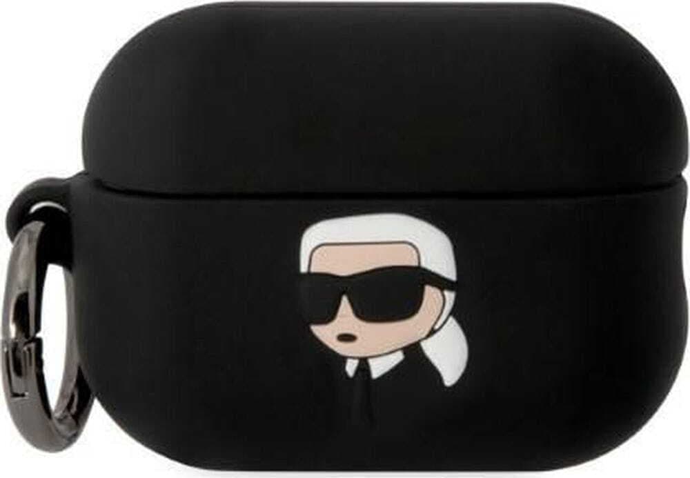 Силиконов калъф с карабинер за Apple AirPods Pro 2 - Karl Lagerfeld AirPods Pro 2 3D Logo NFT Karl Head Silicone Case (черен)