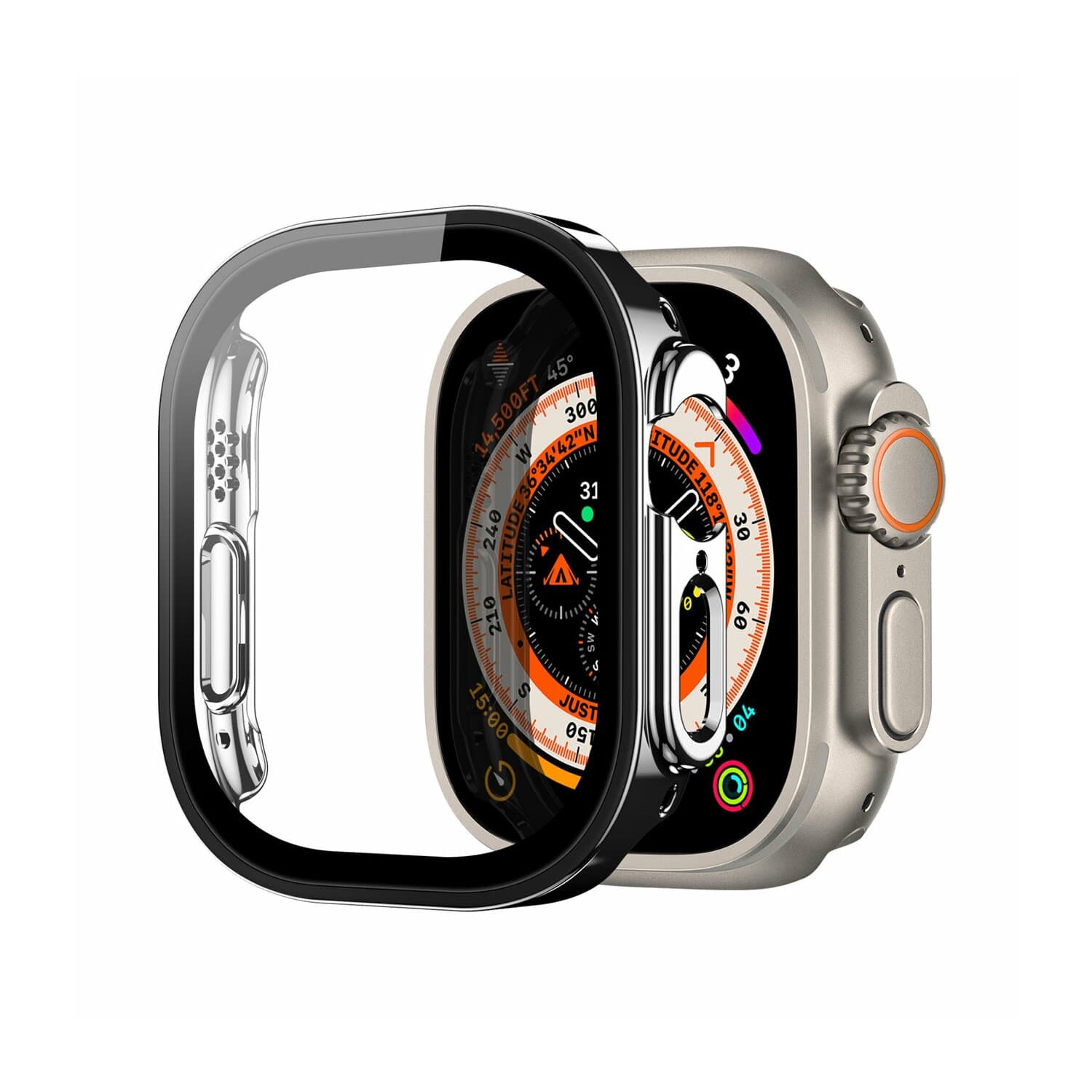 Качествен твърд кейс с вграден стъклен протектор за дисплея на Apple Watch Ultra, Ultra 2 49мм - Dux Ducis Hamo Hard Case (черен)