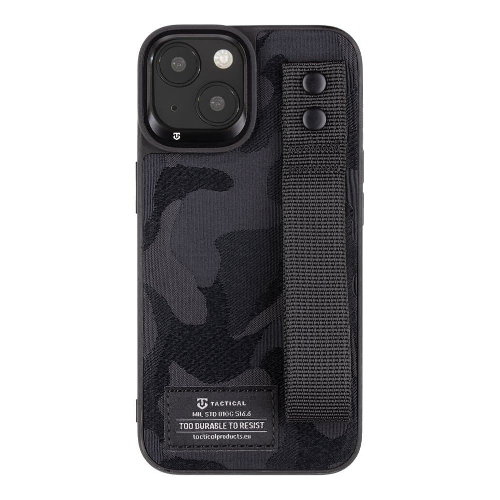 Хибриден удароустойчив текстилен кейс с лента за ръка за iPhone 14 - Tactical Camo Troop Cover (черен)